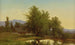 Landschap met vijver, schuur en personages - Albert Fitch Bellows — weergave van het kunstwerk
