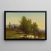 Landschap met vijver, schuur en personages - Albert Fitch Bellows — ingelijst kunstwerk aan de muur