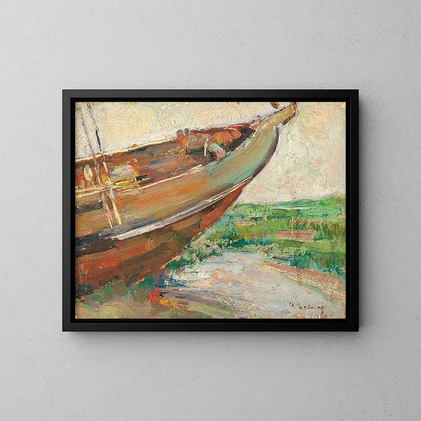 Visboot op het strand - Albert Lebourg — ingelijst kunstwerk aan de muur