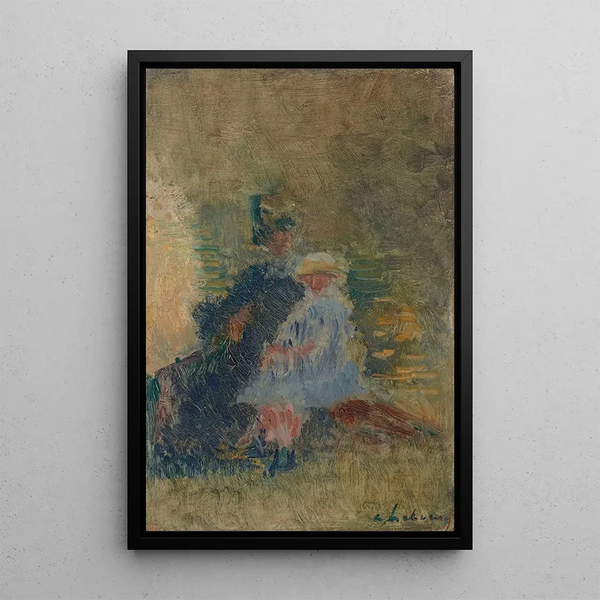 Reproductie van het schilderij De moeder en het kind op een bank - Albert Lebourg