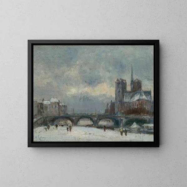 Parijs Notre-Dame onder de sneeuw - Albert Lebourg — ingelijst kunstwerk aan de muur