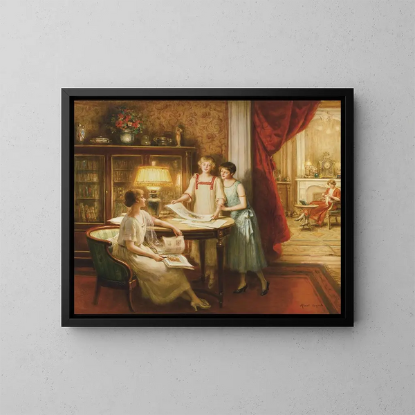 De liefhebbers van prenten - Albert Lynch — ingelijst kunstwerk aan de muur