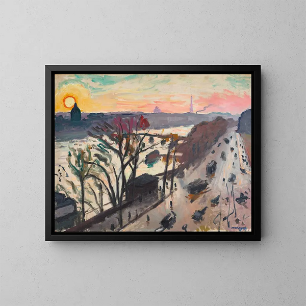 Parijs, Quai du Louvre, Winterzon - Albert Marquet — ingelijst kunstwerk aan de muur