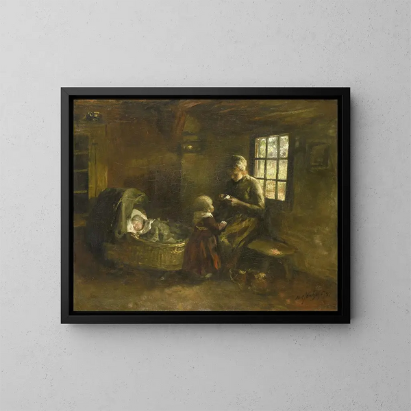 Bij het wiegje - Albert Neuhuys — ingelijst kunstwerk aan de muur
