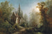 Een nacht bij maanlicht op een kapel en ruiters - Albert Rieger — weergave van het kunstwerk