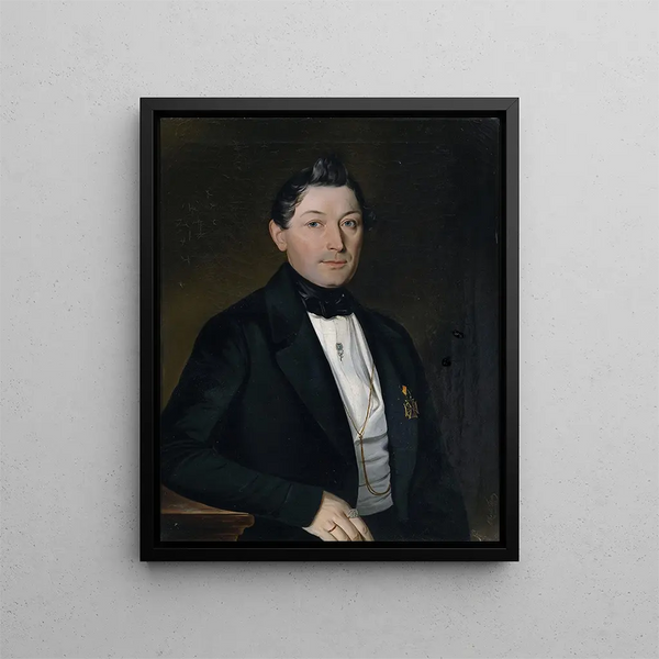 Portret van een heer in een zwarte geklede jas met onderscheidingen - Albert Theer — ingelijst kunstwerk aan de muur