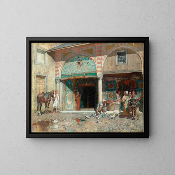 voor de moskee - Alberto Pasini — ingelijst kunstwerk aan de muur