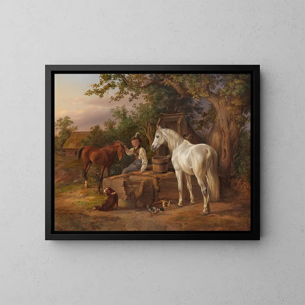 Aan de fontein - Albrecht Adam — ingelijst kunstwerk aan de muur