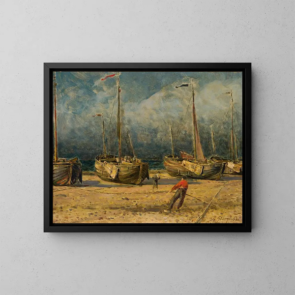Visboten aan de kust - Aleksander Gierymski — ingelijst kunstwerk aan de muur