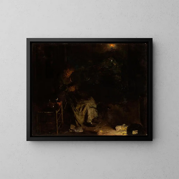Oude vrouw die over een dode lichaam waakt I - Aleksander Gierymski — ingelijst kunstwerk aan de muur