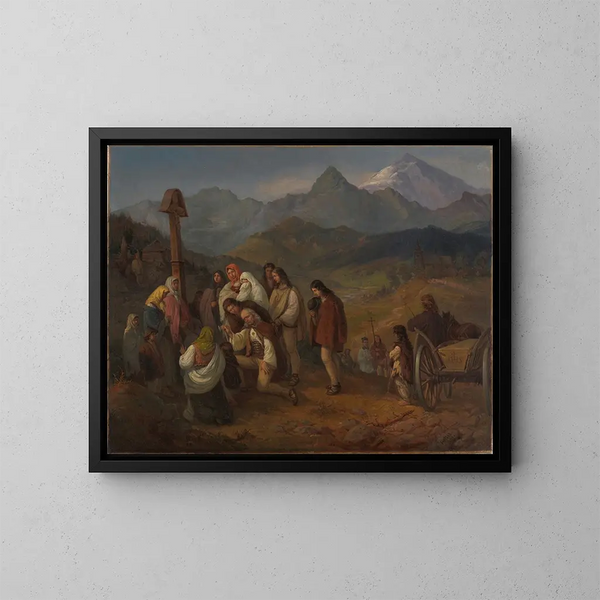 De begrafenis van een Highlander - Aleksander Kotsis — ingelijst kunstwerk aan de muur