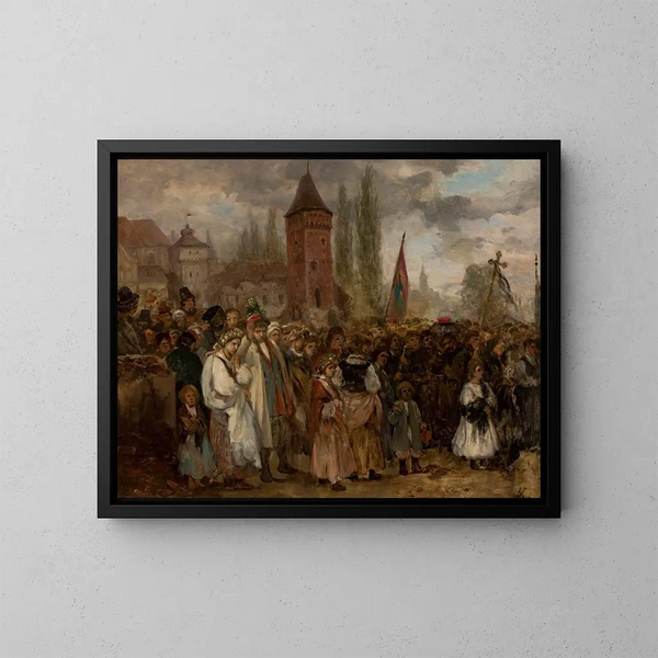 Begrafenis en huwelijk - Aleksander Kotsis — ingelijst kunstwerk aan de muur