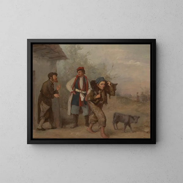 Onderhandeling over een kalf - Aleksander Kotsis — ingelijst kunstwerk aan de muur