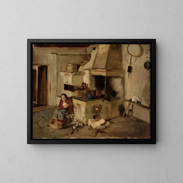 Keukeninterieur schilderij - Aleksander Kotsis — ingelijst kunstwerk aan de muur
