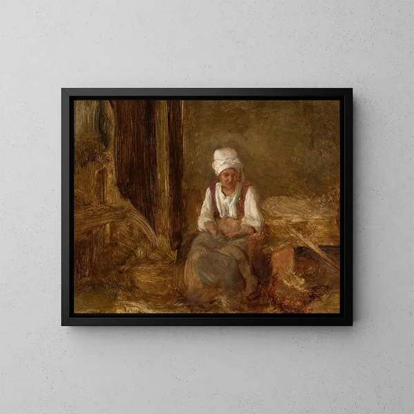 Oude vrouw binnen - Aleksander Kotsis — ingelijst kunstwerk aan de muur