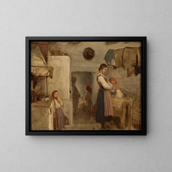 Binnenkant van een boerenhuis - Aleksander Kotsis — ingelijst kunstwerk aan de muur