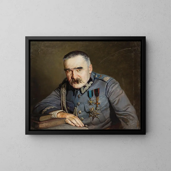 Portret van Józef Piłsudski - Aleksander Krawczyk — ingelijst kunstwerk aan de muur