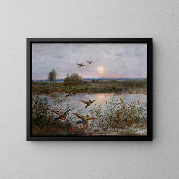 Eenden boven de moerassen - Aleksander Mroczkowski — ingelijst kunstwerk aan de muur