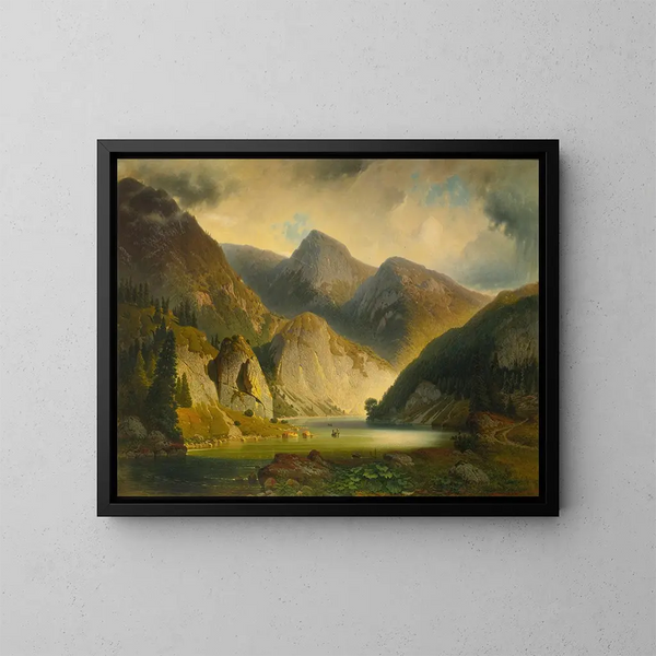 Een alpien meer - Aleksander Swieszewski — ingelijst kunstwerk aan de muur