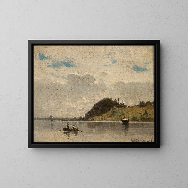 Landschap van meer en rivier - Aleksander Swieszewski — ingelijst kunstwerk aan de muur