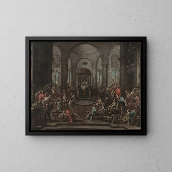 Interieur van een synagoge - Alessandro Magnasco — ingelijst kunstwerk aan de muur