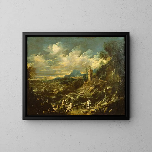 Landschap met stormachtige zee - Alessandro Magnasco — ingelijst kunstwerk aan de muur