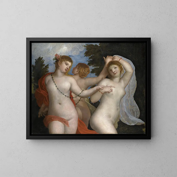 De Drie Gratiën - Alessandro Varotari — ingelijst kunstwerk aan de muur
