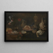 Natuurschilderij met bloemen, ham, wild, schelpdieren en fruit - Alexander Adriaenssen — ingelijst kunstwerk aan de muur