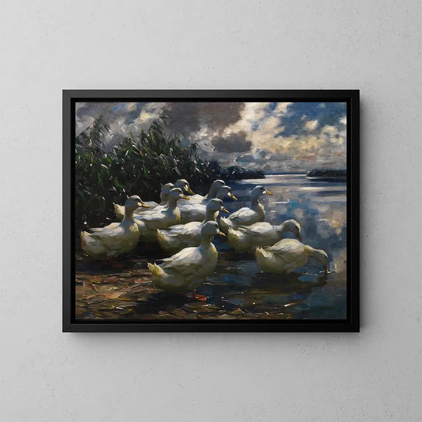 11 Eenden in de ochtendzon - Alexander Koester — ingelijst kunstwerk aan de muur