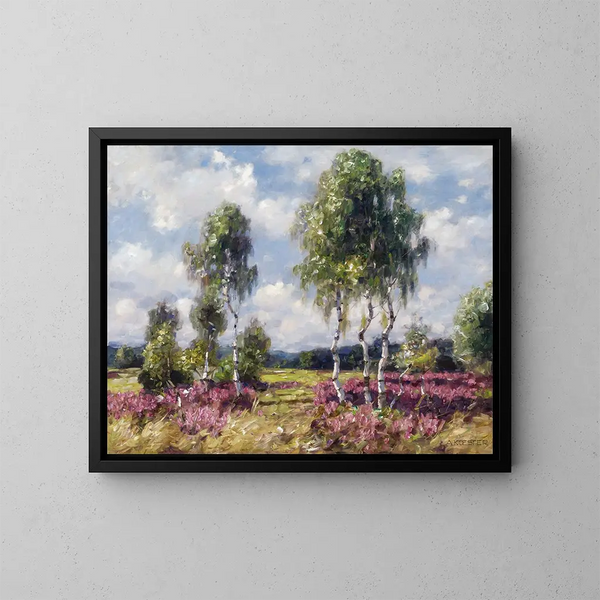 van een berkentuin in een heide landschap bij Viktring in Carinthië - Alexander Koester — ingelijst kunstwerk aan de muur