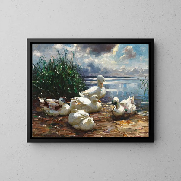 Eenden op het Chiemsee-meer tijdens een opkomende storm - Alexander Koester — ingelijst kunstwerk aan de muur