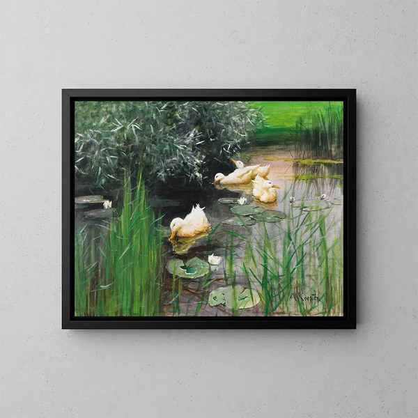 van Kanaries in de waterlelievijver - Alexander Koester — ingelijst kunstwerk aan de muur