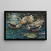 Vijf gekleurde eenden in het blauwe water van de waterlelies - Alexander Koester — ingelijst kunstwerk aan de muur