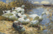 Sept eenden aan de waterkant - Alexander Koester — weergave van het kunstwerk