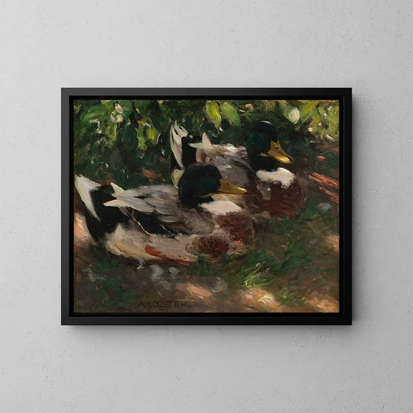 Twee eenden op het water - Alexander Koester — ingelijst kunstwerk aan de muur
