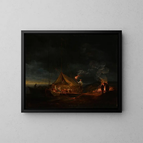 Volk van het eilandarchipel bij het haardvuur - Alexander Laurus — ingelijst kunstwerk aan de muur