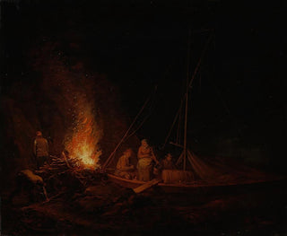 Vissers die een kampvuur aansteken - Alexander Laurus — weergave van het kunstwerk