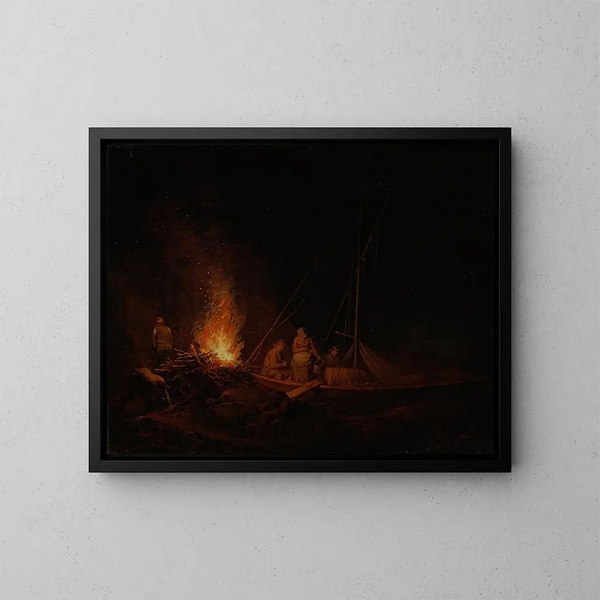Vissers die een kampvuur aansteken - Alexander Laurus — ingelijst kunstwerk aan de muur