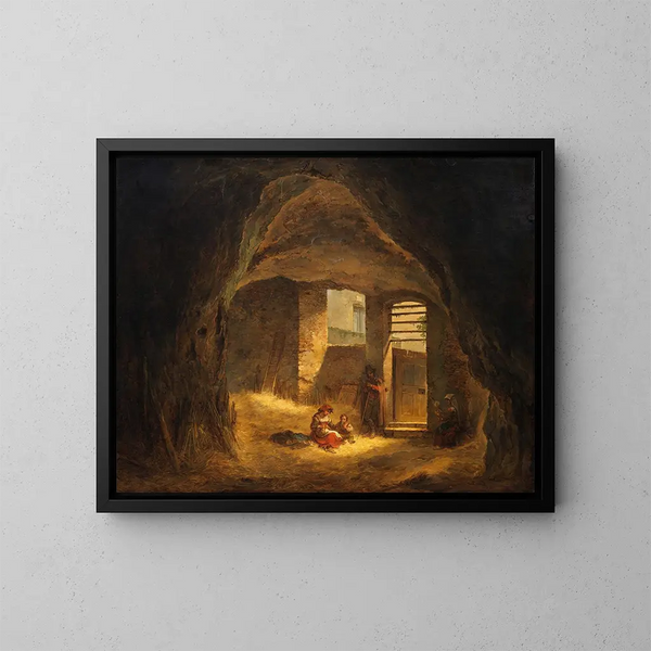 Landelijke Italianen in een oude grot in de Tarpese rots - Alexander Laurus — ingelijst kunstwerk aan de muur