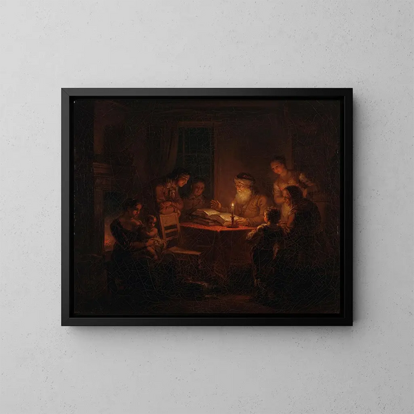 Joodse rabbi die de Bijbel leest voor zijn familie - Alexander Laurus — ingelijst kunstwerk aan de muur