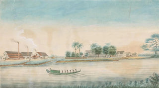 Alexander Ludwich Brockmann - Gezicht op de suikerplantage Catharina Sophia vanaf het water.webp