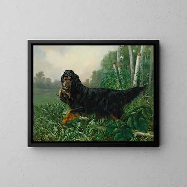 Setter Gordon in een landschap - Alexander Pope Jr — ingelijst kunstwerk aan de muur