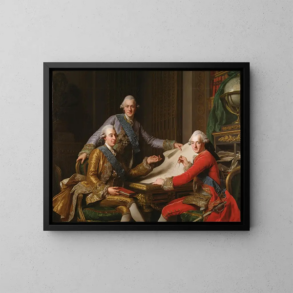 De koning Gustaaf III van Zweden en zijn broers - Alexander Roslin — ingelijst kunstwerk aan de muur