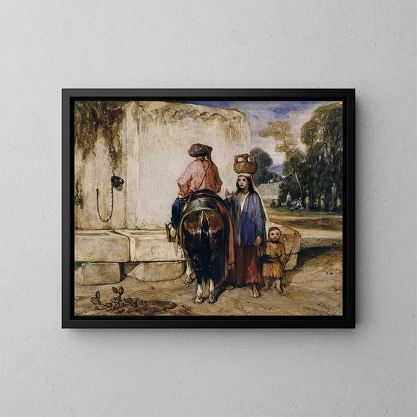 Het drinkplaats - Alexandre-Gabriel Decamps — ingelijst kunstwerk aan de muur