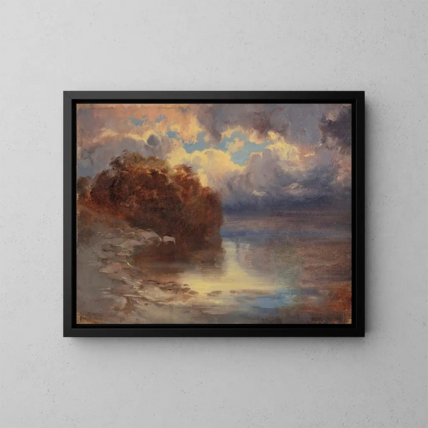Aan de oever van het meer en bergmassief - Alexandre Calame — ingelijst kunstwerk aan de muur