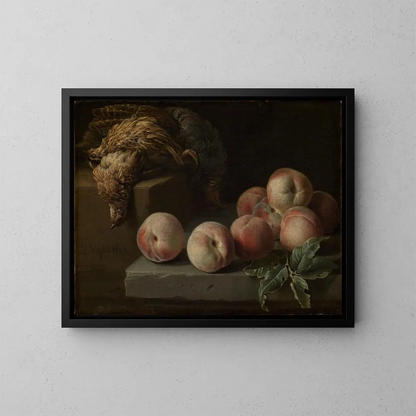 Natuurschildering met perziken en een patrijs - Alexandre François Desportes — ingelijst kunstwerk aan de muur