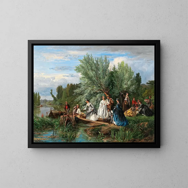 van een picknick aan de rivieroever - Alexandre René Véron — ingelijst kunstwerk aan de muur