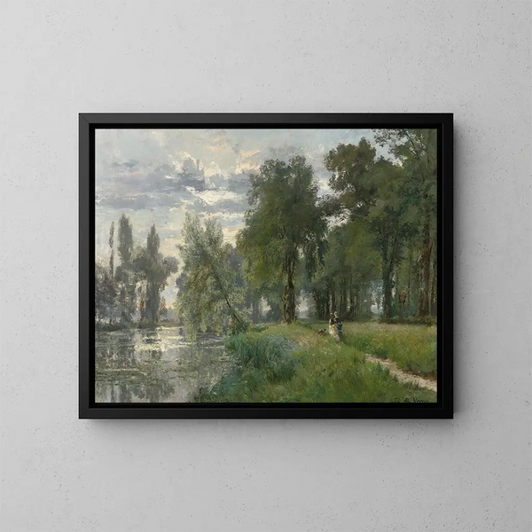 Wandelen langs de rivier - Alexandre René Véron — ingelijst kunstwerk aan de muur