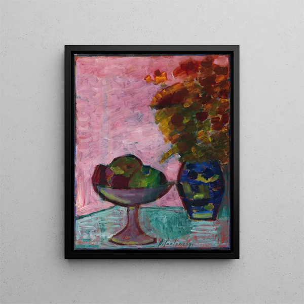Natuurstudie met fruitschaal en bloemenvaas - Alexej von Jawlensky — ingelijst kunstwerk aan de muur