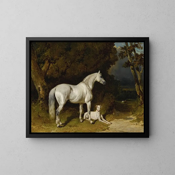 Grijze paard en windhond - Alfred de Dreux — ingelijst kunstwerk aan de muur